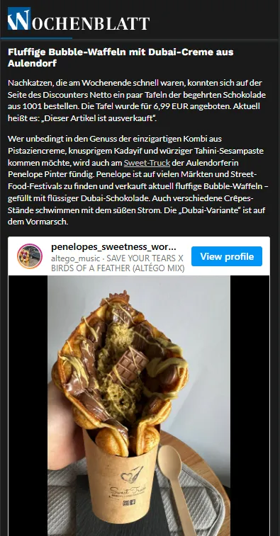 Wochenblatt Artikel über Sweet Truck